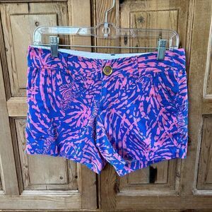 Lilly Pulitzer 0 Short Pink Blue Callahan‎ Zebra Pockets Zipper Button